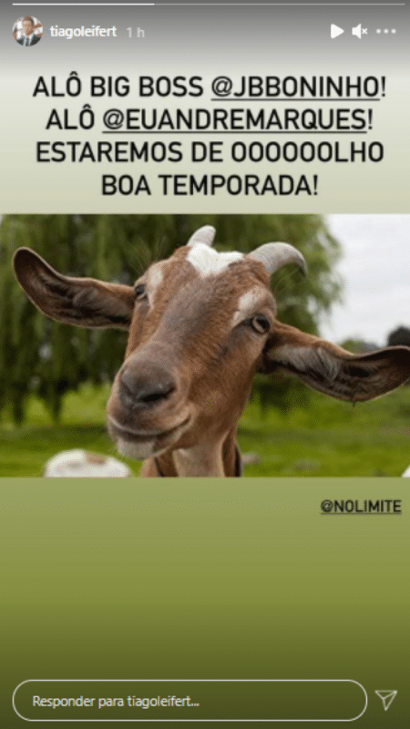 Story de Tiago Leifert desejando boa sorte a André Marques e Boninho na nova temporada de "No Limite" - Reprodução/Instagram - Reprodução/Instagram