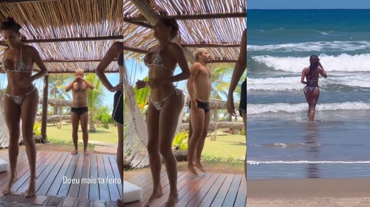 Deborah Secco mostra exercícios e banho de mar na Bahia