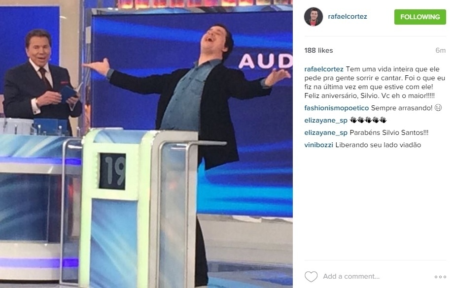 12.dez.2015 - Rafael Cortez com Silvio Santos - Reprodução/Instagram/rafaelcortez