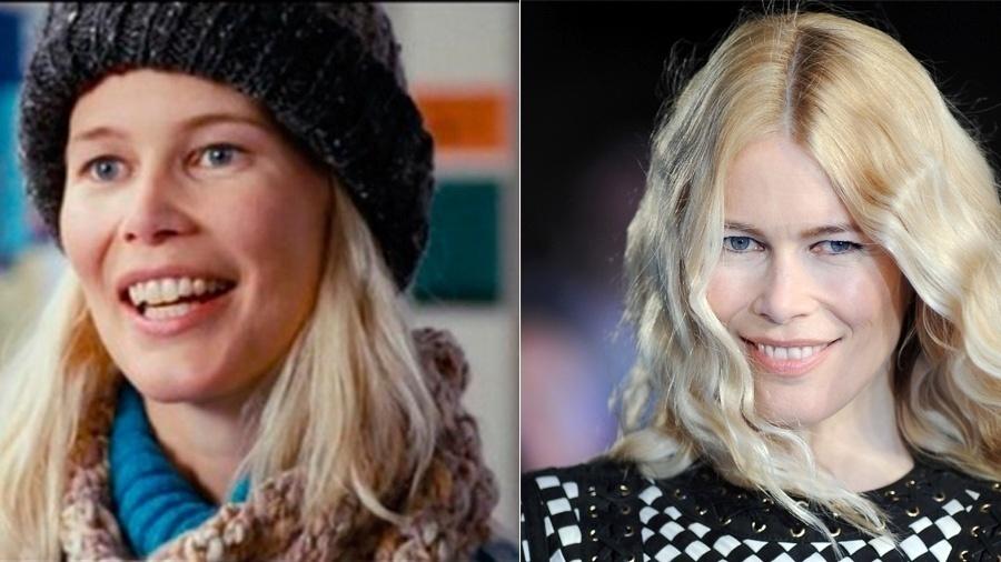 Claudia Schiffer em "Simplesmente Amor" e nos dias atuais - Reprodução/Reuters