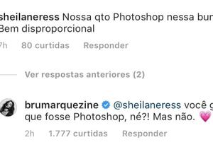 Bruna responde seguidora que a acusa de uso de Photoshop no bumbum - Reprodução/Instagram/@brumarquezine - Reprodução/Instagram/@brumarquezine