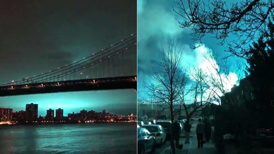 Luzes azuis iluminam Nova York e habitantes desconfiam de ataque alienígena - AFP