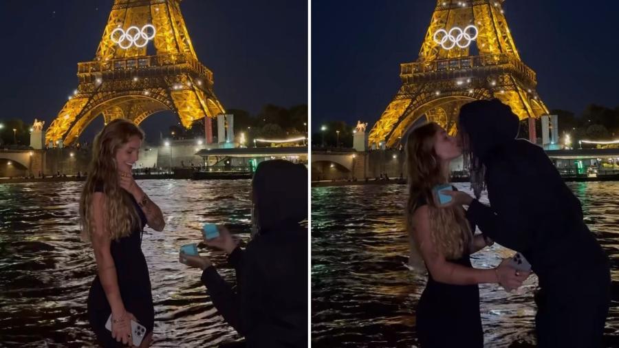 Oruam surpreende Fernanda Valença em frente à Torre Eiffel