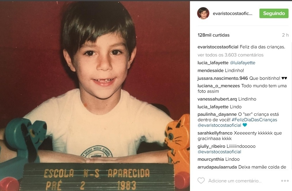 11.out.2016 - Conhecido por interagir bastantes com seus seguidores nas redes sociais, Evaristo Costa entrou no clima de Dia das Crianças e compartilhou no Instagram uma foto de sua infância - Reprodução /Instagram /evaristocostaoficial
