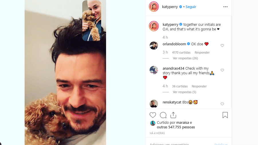 Katy Perry compartilha conversa por vídeo com Orlando Bloom - Reprodução/Instagram