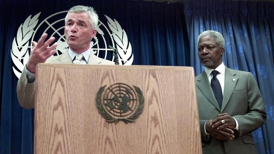 Sérgio Vieira de Mello com o Secretário Geral da ONU Kofi Annan em foto de 2002