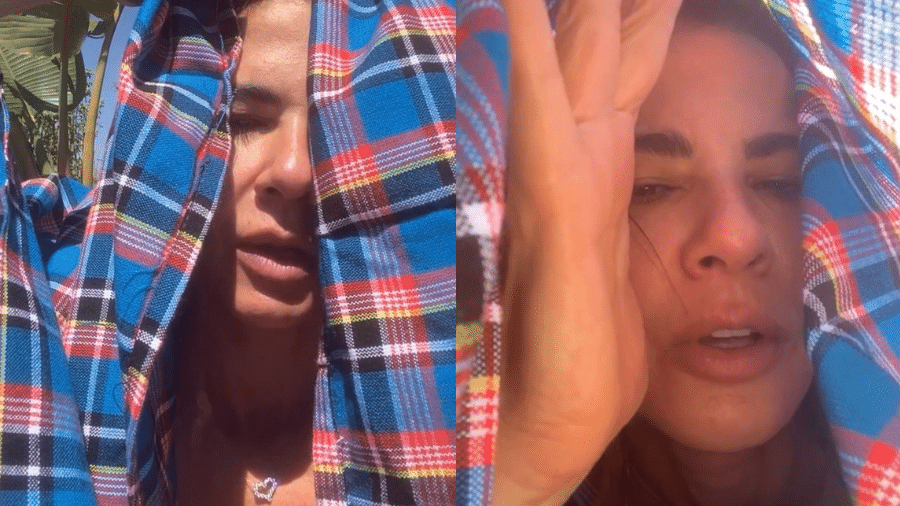 Luciana Gimenez protegeu a cabeça com cobertor enquanto pegava sol na manhã de hoje - Reprodução/Instagram/@lucianagimenez