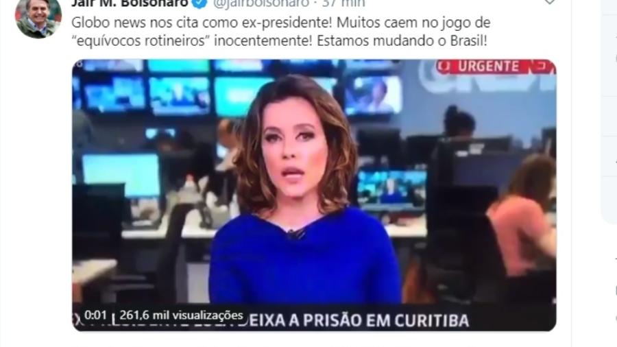 Bolsonaro comenta no Twitter erro de Natuza Nery na GloboNews  - Reprodução/Twitter