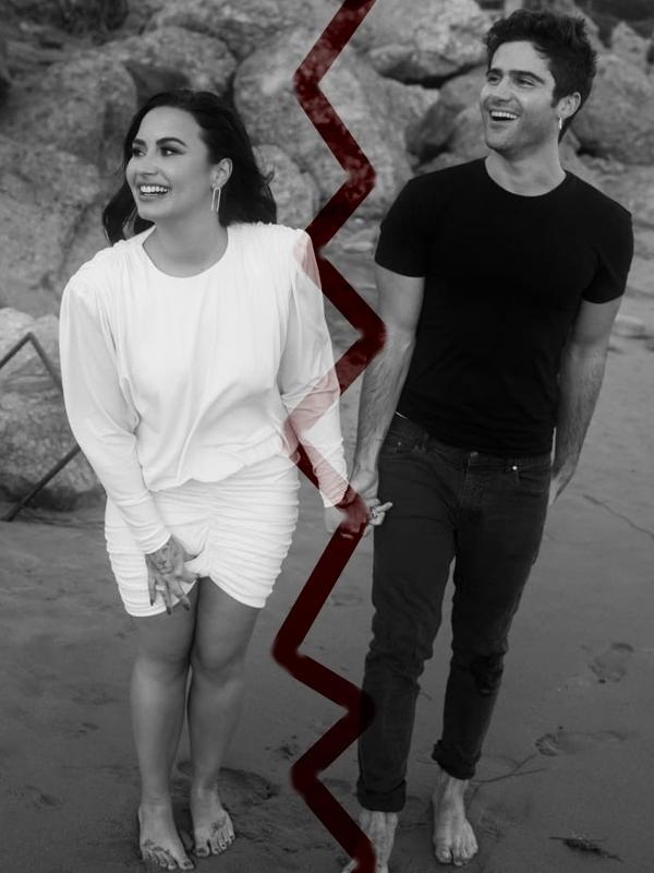 Montagem com foto apagada por Demi Lovato, na qual aparecia ao lado do ex-noivo Max Ehrich