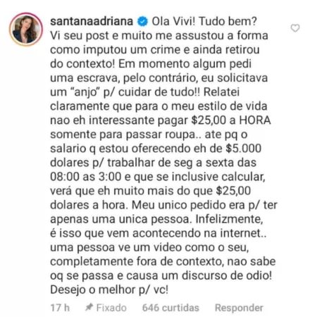 Comentário de Adriana Sant'Anna - Reprodução/Instagram - Reprodução/Instagram