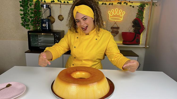 Pudim de 8kg, criado por Rosangela Policarpo, a "Rainha do Pudim" 