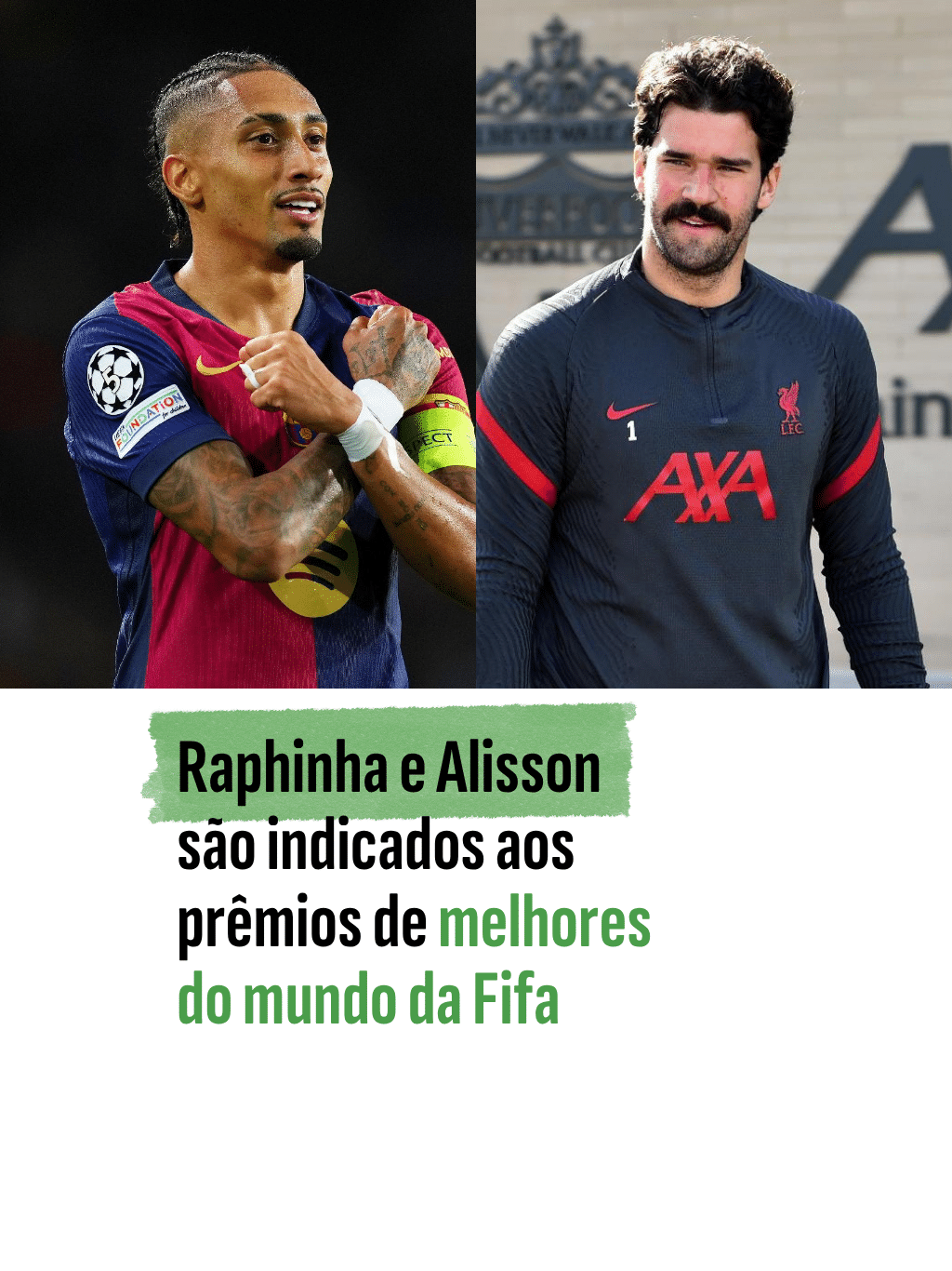 Raphinha e Alisson são indicados aos prêmios de melhores do mundo da Fifa