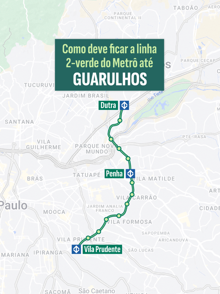 Como deve ficar a linha 2-Verde do Metrô até Guarulhos Como deve ficar a linha 2-Verde do Metrô até Guarulhos
