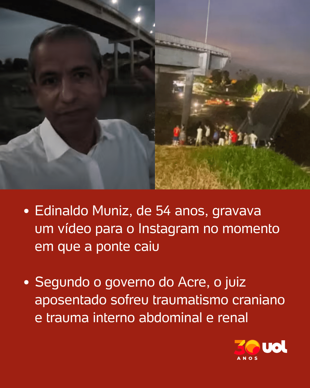 Veja momento em que ponte desaba no Acre e deixa 4 feridos; juiz aposentado fazia live pouco antes - undefined