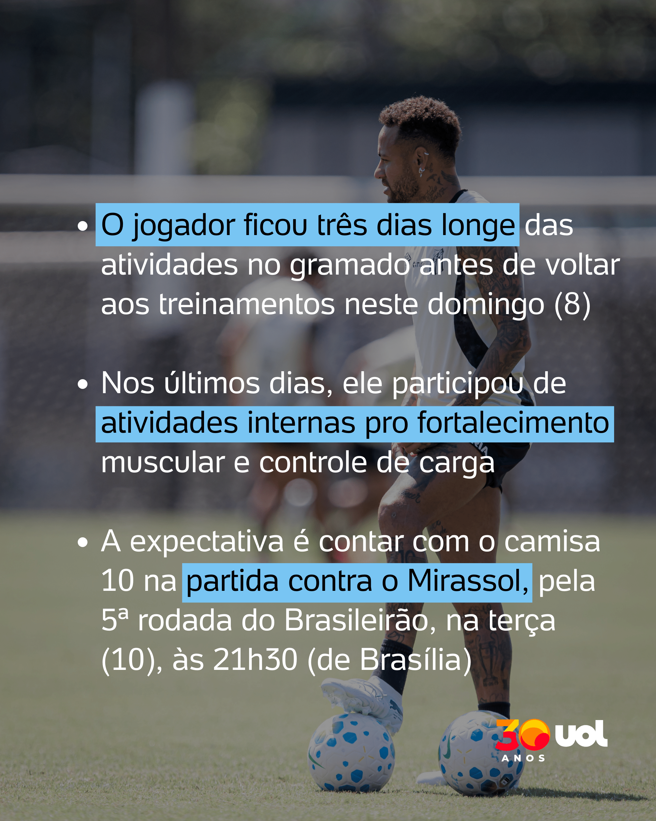 Pg 2 - Neymar volta a treinar e pode ser titular contra o Mirassol no Brasileirão - undefined