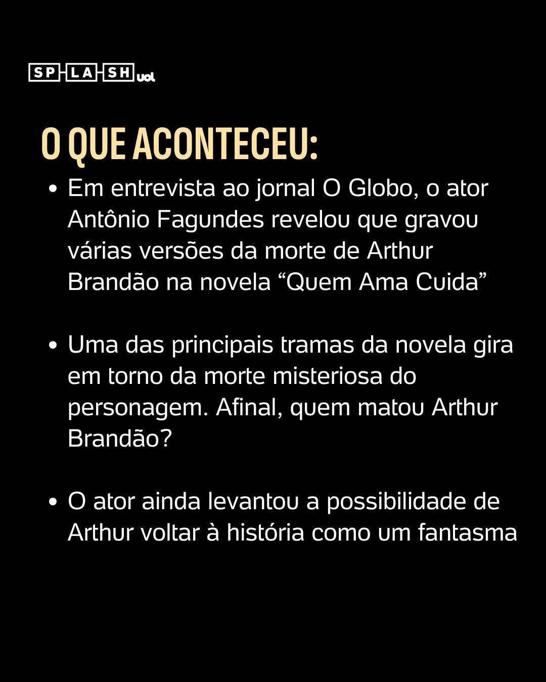 Antônio Fagundes gravou vários finais de Arthur em 'Quem Ama Cuida' - undefined
