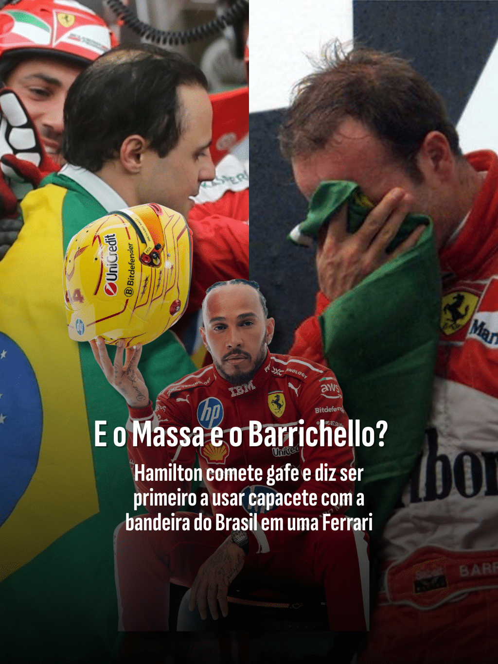 Hamilton comete gafe e diz ser primeiro a usar capacete com bandeira do Brasil pela Ferrari