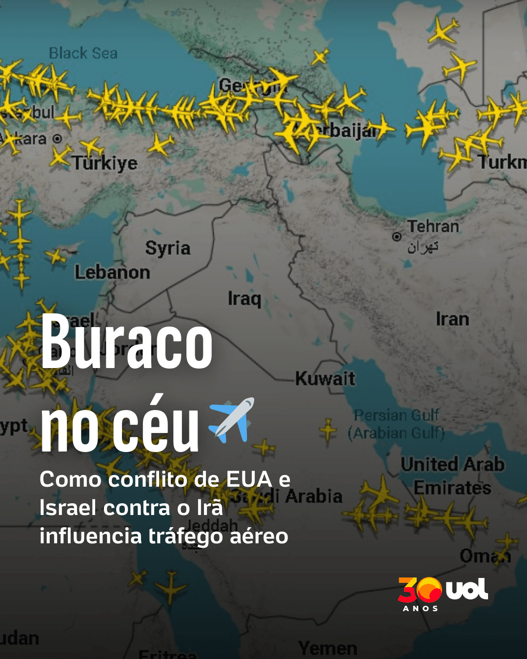 Buraco no céu: conflito de EUA e Israel contra Irã influencia tráfego aéreo