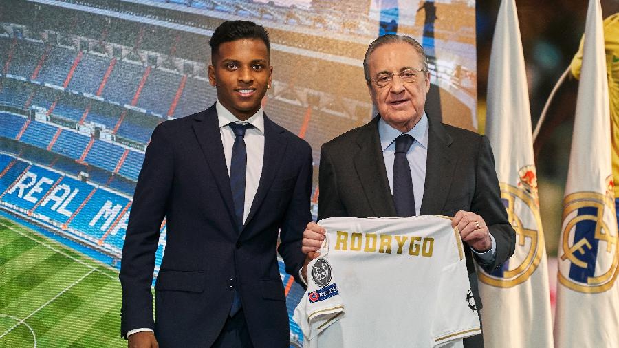Rodrygo é apresentado pelo presidente do Real Madrid, Florentino Pérez - Quality Sport Images