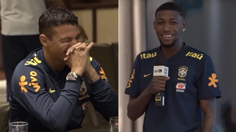 Thiago Silva, de 35 anos, foi aos risos após declaração do jovem lateral Emerson, uma década e meio mais jovem - Reprdouçaõ/YouTube