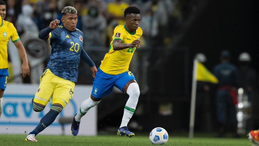 Vini Jr. em ação pela seleção brasileira contra a Colômbia - Lucas Figueiredo/CBF