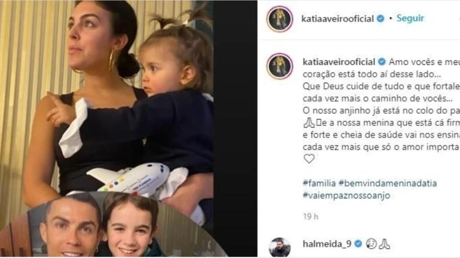 Em publicação no Instagram, Katia Aveiro, irmã de Cristiano Ronaldo, fala sobre estado de saúde da sobrinha  - Reprodução/Instagram