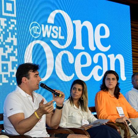 Presidente da WSL na América Latina, Ivan Martinho fala durante evento da WSL One Ocean