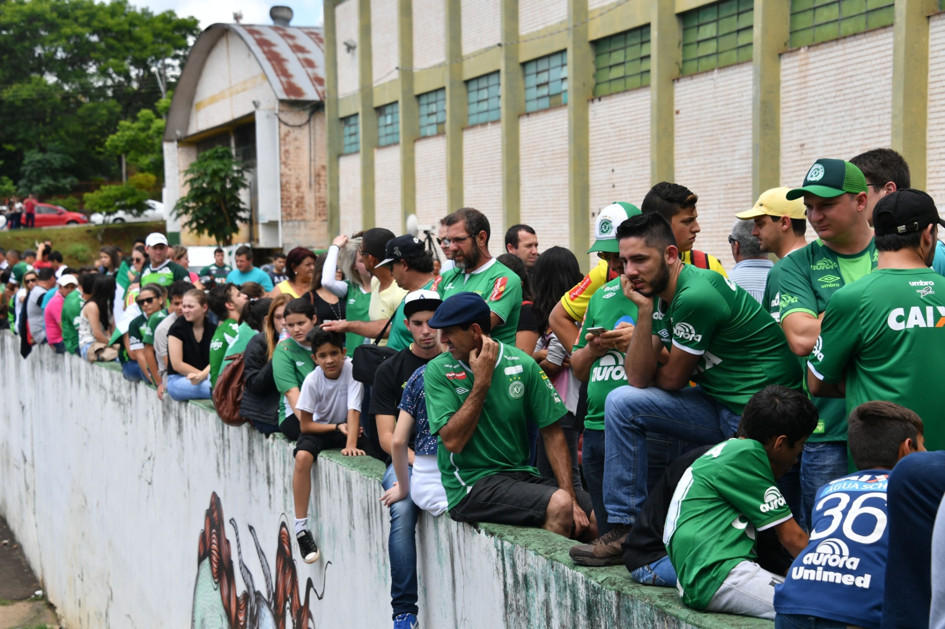Torcedores prestam homenagem às vítimas do acidente do voo da Chapecoense na Arena Condá - AFP PHOTO / Nelson ALMEIDA