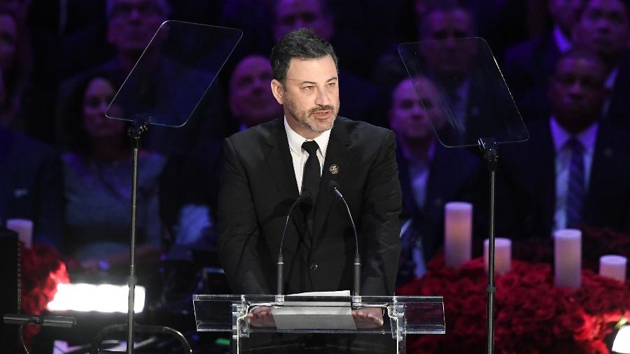 Apresentador Jimmy Kimmel falou no funeral de Kobe Bryant no Staples Center - Kevork Djansezian / APF