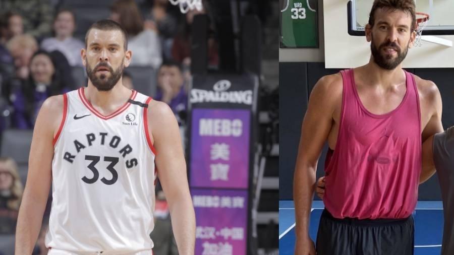 Antes e depois de Marc Gasol  - Rocky Widner/NBAE via Getty Images - Reprodução/Twitter