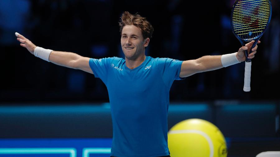 Casper Ruud na vitória sobre Andrey Rublev na fase de grupos do ATP Finals 2021 em Turim - Reuters