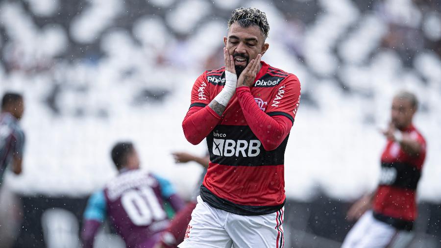 Gabigol, atacante do Flamengo, durante o clássico contra o Fluminense, pelo Campeonato Carioca de 2022 - Jorge Rodrigues/AGIF