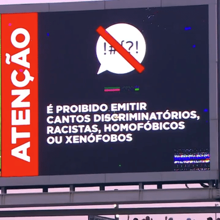Telão na Neo Química Arena avisa a proibição de gritos homofóbicos no clássico entre Corinthians x São Paulo