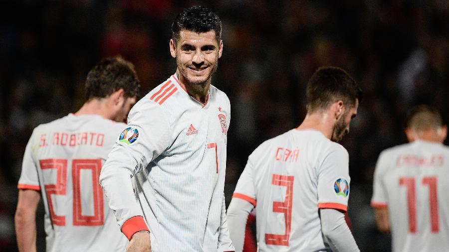 Morata comemora gol da Espanha contra Malta - Filippo MONTEFORTE / AFP