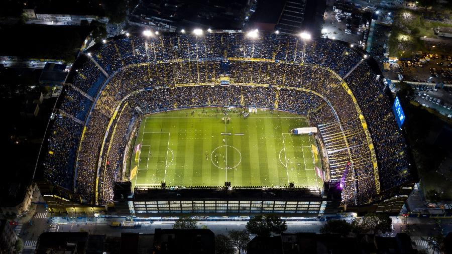 Vista aérea da Bombonera durante superclássico entre Boca Juniors e River Plate, na Copa Libertadores 2019 - Tomas Cuesta / AFP