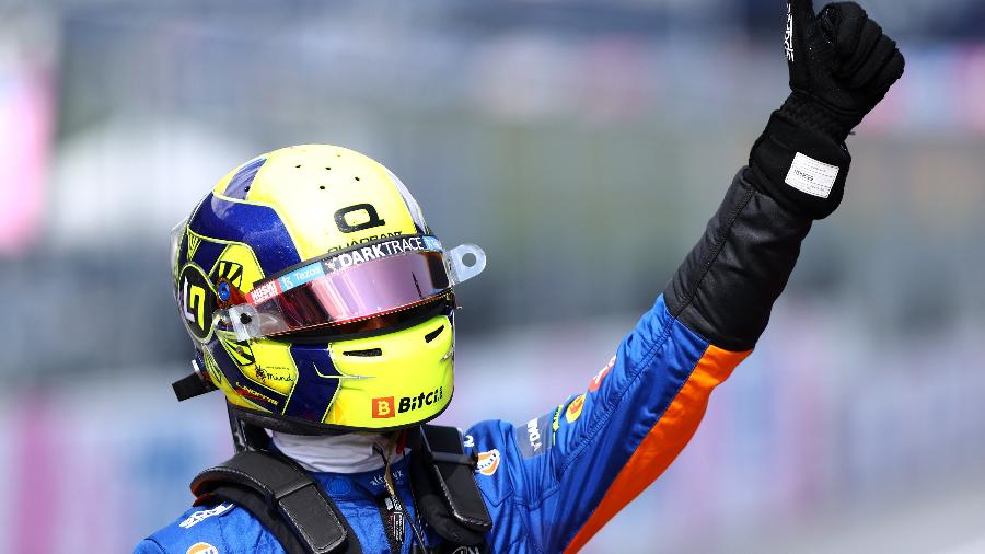 Lando Norris, da McLaren, comemora segundo lugar no grid de largada para o GP da Áustria - Dan Istitene/Formula 1via Getty Images