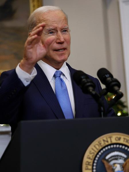 Joe Biden, presidente dos Estados Unidos, anuncia nesta quinta (08) a soltura de Brittney Griner. - Chip Somodevilla/Getty Images