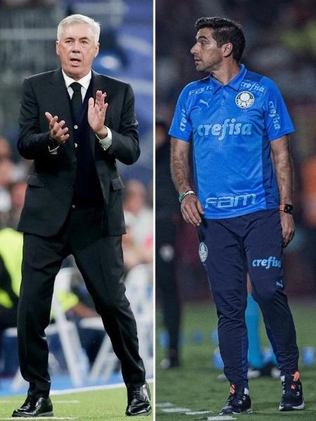 Os técnicos Carlo Ancelotti, do Real Madrid, e Abel Ferreira, do Palmeiras - David S. Bustamante/Soccrates/Getty Images e Heber Gomes/AGIF