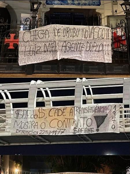 Torcida do Vasco pendura faixas em protesto contra CEO, SAF e Jorge Salgado - Reprodução