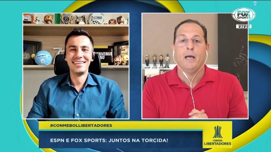 Bruno Vicari, da ESPN Brasil, e Benjamin Back, do Fox Sports, brincaram com a união de seus programas - Reprodução