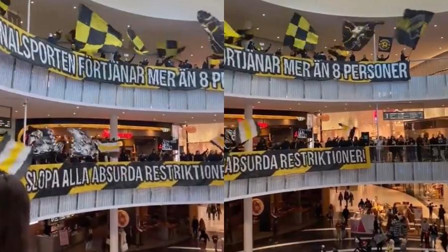 Grupo de torcedores do AIK, da Suécia, invade shopping de Estocolmo em protesto - Reprodução/ Twitter