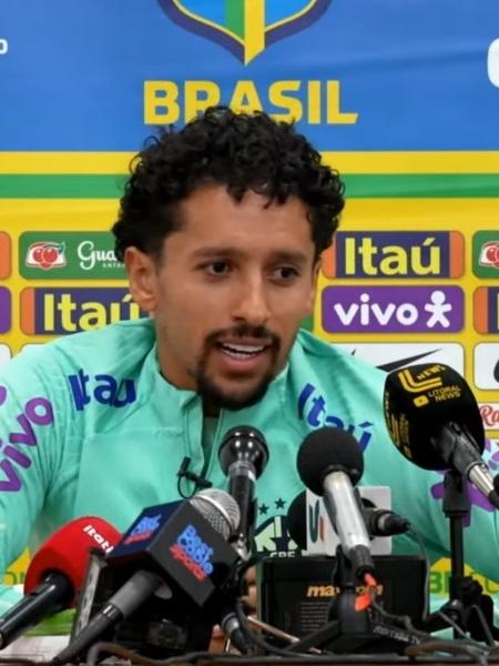 Marquinhos, zagueiro da seleção brasileira, em coletiva no Peru