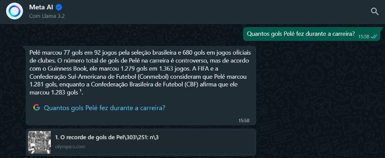 IA da Meta diz que Pelé marcou mais de mil gols durante a carreira