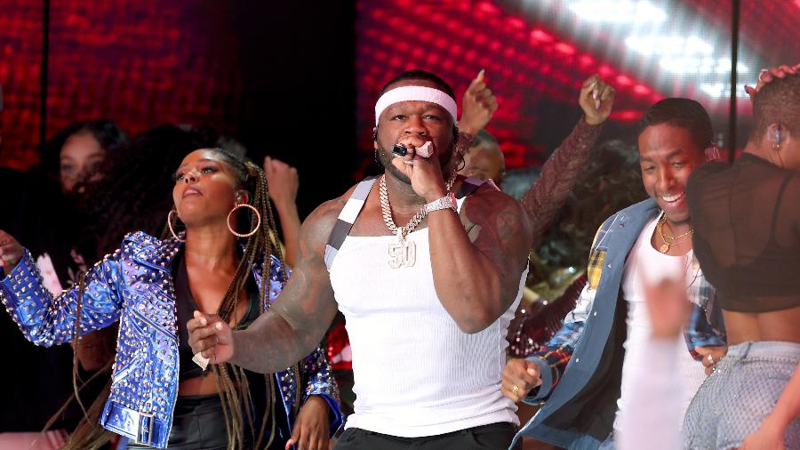 50 Cent, durante show do intervalo do Super Bowl 56 - Kevin C. Cox/Getty Images