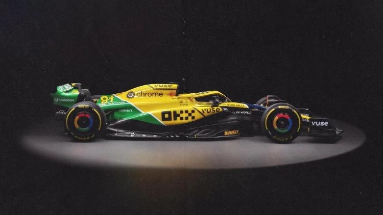 Carro utilizado pela McLaren durante o GP de Mônaco de 2024 em homenagem a Ayrton Senna