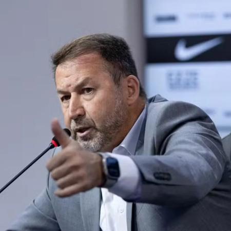 Augusto Melo, presidente do Corinthians, em entrevista coletiva.  - Rodrigo Coca/Agência Corinthians