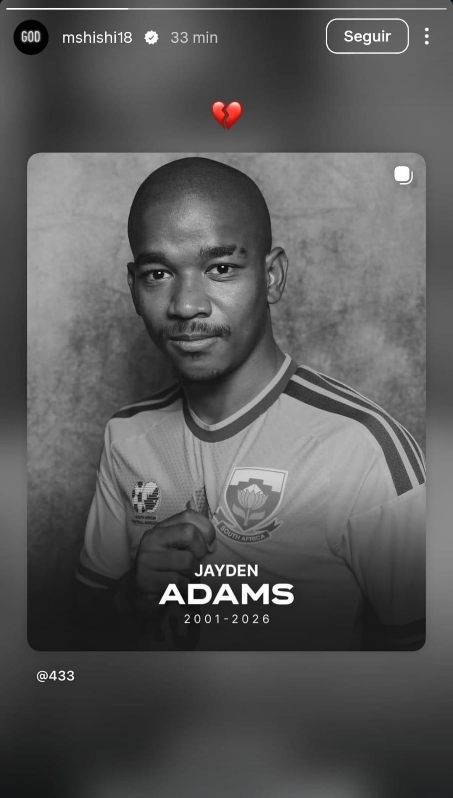Themba Zwane, da África do Sul, lamenta morte de Jayden Adams - undefined