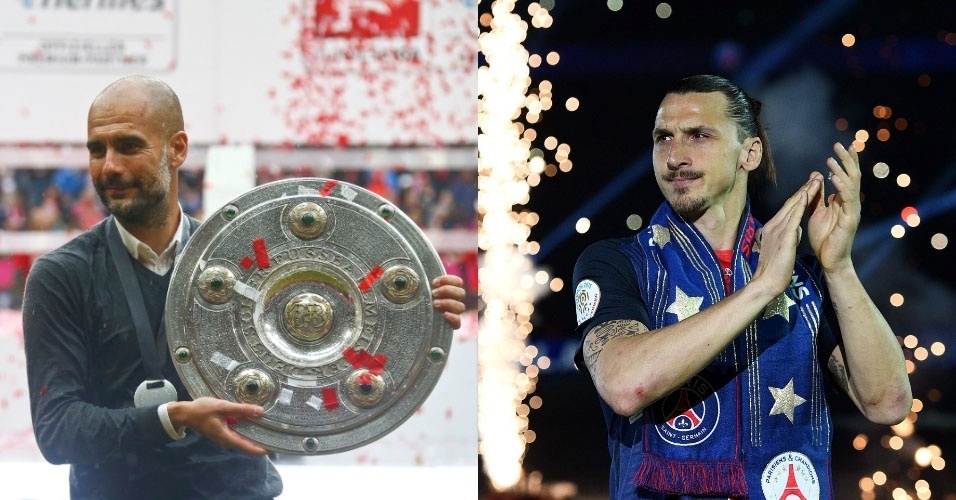Arte UOL de de Guardiola e Ibrahimovic com montagens de Michael Dalder/Reuters e Franck Fife/AFP