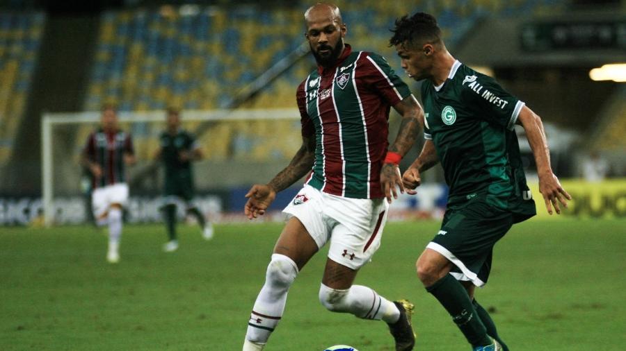 Bruno Silva marca Michael, do Goiás, na estreia do Fluminense no Campeonato Brasileiro - Jotta de Mattos/AGIF