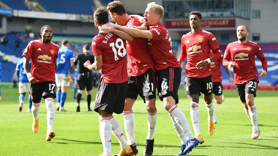 United comemora gol que deu vitória sobre o Brighton - Glyn Kirk/Reuters